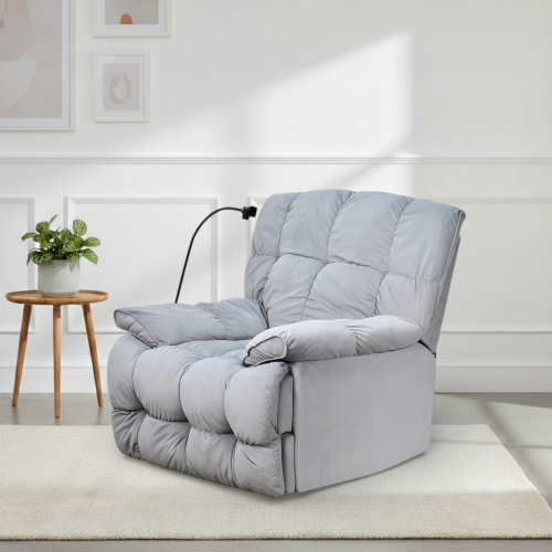 كرسي استرخاء فخم هزاز دوار بحامل جوال رمادي