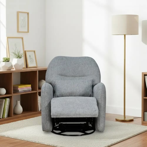 كرسي استرخاء فخم هزاز دوار قماشي مودرن رمادي غامق