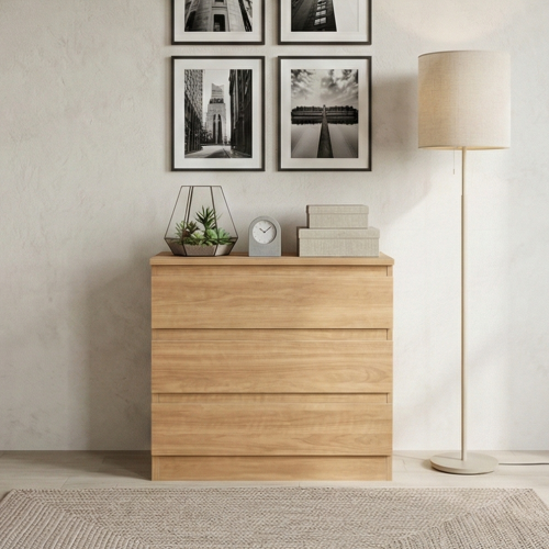 خزانة خشب بـ 3 أدراج تصميم عصري بيج 80×87 سم