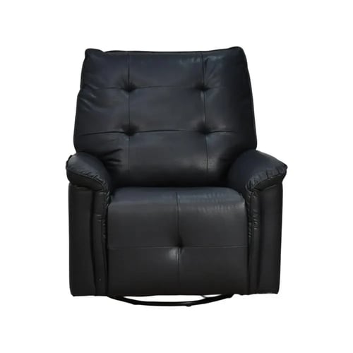 كرسي استرخاء فخم هزار دوار جلد بتصميم عصري أسود