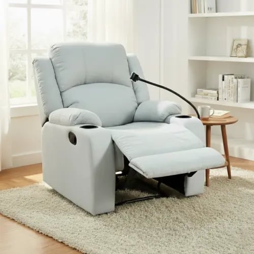 كرسي ليزي استرخاء فاخر ثابت قماش بحامل جوال رمادي