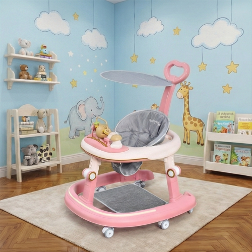 عربة أطفال عصرية بتصميم آمن وردي