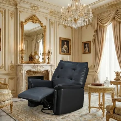 كرسي استرخاء فخم هزار دوار جلد بتصميم عصري أسود