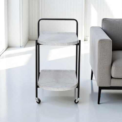 عربة تقديم عصرية من الخشب والمعدن رمادي