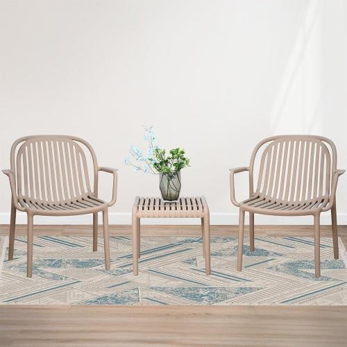 طقم كرسين وطاولة بلاستيك كاكي