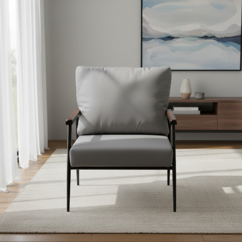 كرسي مفرد جلد بهيكل معدني تصميم عصري رمادي