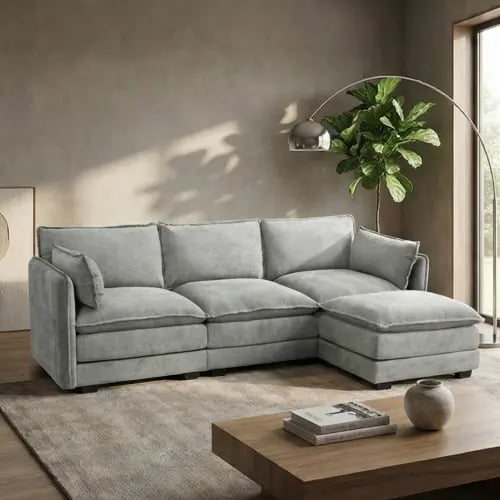 كنبة زاوية مودرن قماش عملية رمادي