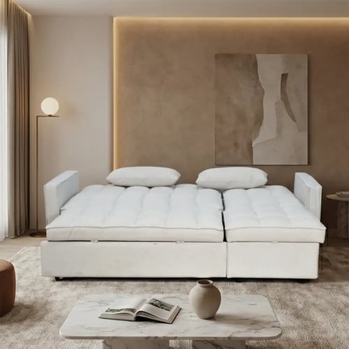 كنبة زاوية مودرن قماش قابلة للتحويل إلى سرير – بيج