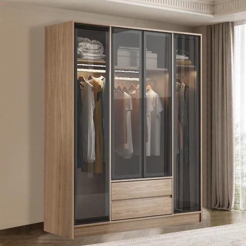 دولاب ملابس 4 باب زجاج مع إضاءة