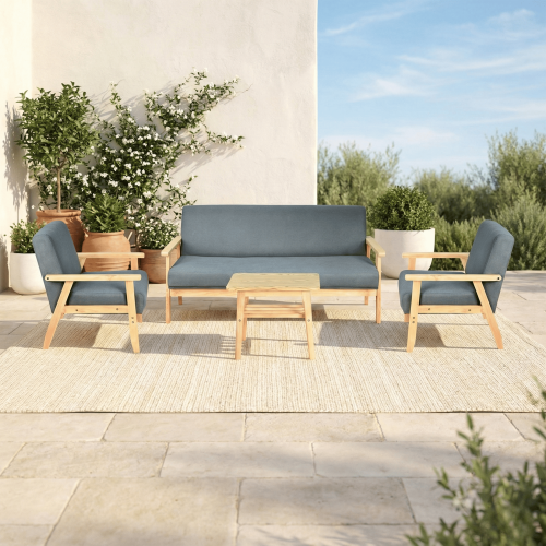 جلسة خارجية 5 مقاعد وطاولة خشب عصرية