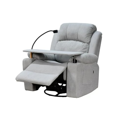 كرسي استرخاء هزاز دوار بطاولة وحامل جوال رمادي فات...