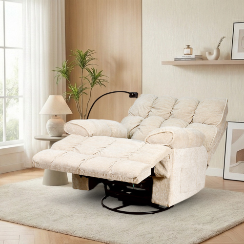 كرسي استرخاء فخم هزاز دوار بحامل جوال بيج