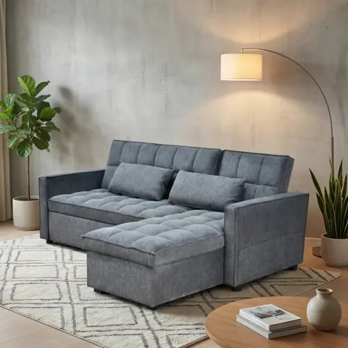 كنبة زاوية مودرن قماش قابلة للتحويل إلى سرير – رما...