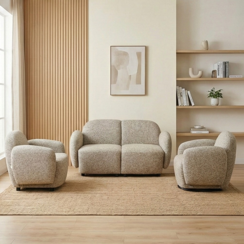 طقم كنب 2 مقعد فاخر مع كرسيين دوار وثابت كافيه