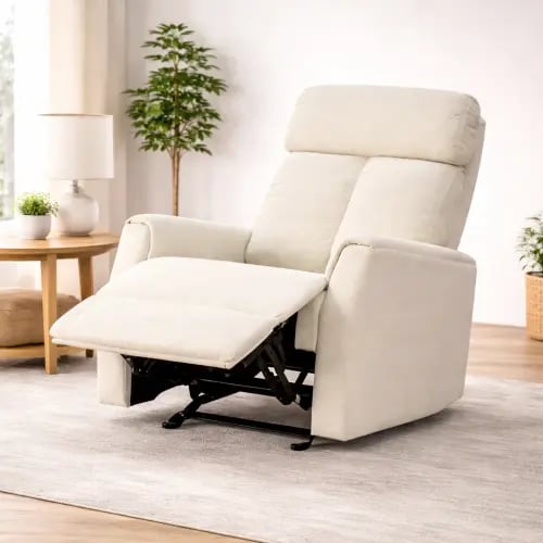 كرسي استرخاء هزاز فخم قماشي بيهكل معدني أوف وايت