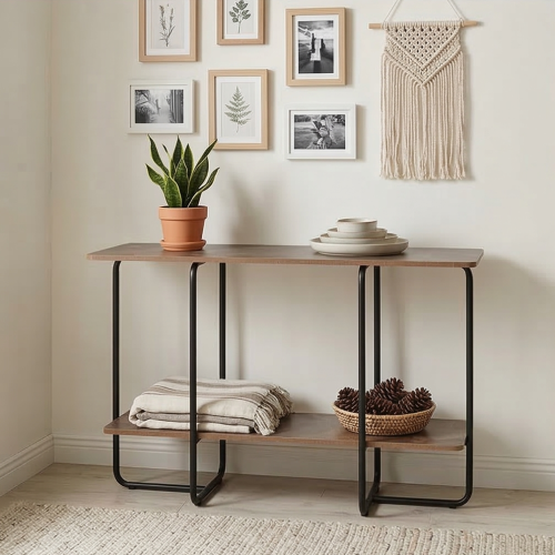 مدخل استقبال خشبي 2 دور بهيكل معدني بني