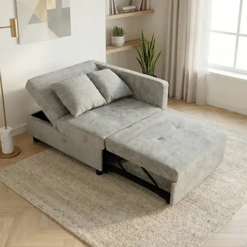 كنب سرير فخم مع تخزين رصاصي فاتح