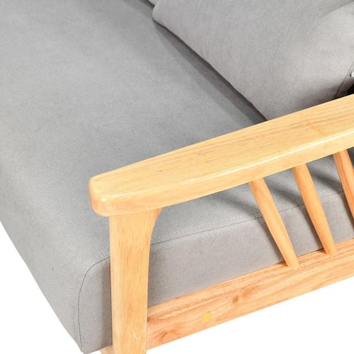 طقم كنب 6 مقاعد وطاولة بهيكل خشبي عصري رمادي