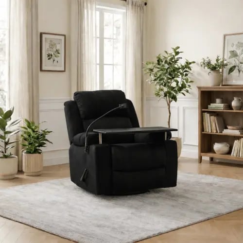 كرسي استرخاء هزاز دوار بطاولة وحامل جوال اسود