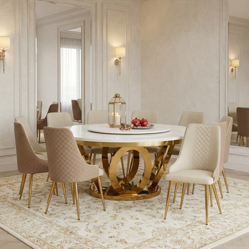 طاولة طعام فاخرة سطح رخام دوار 10 كراسي كافيه