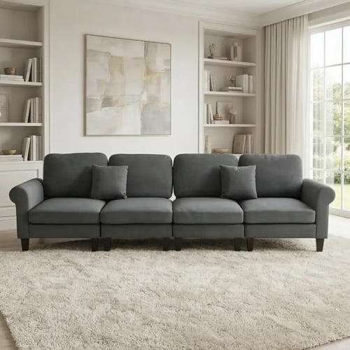 كنبة زاوية مودرن قماش تصميم عصري رمادي غامق