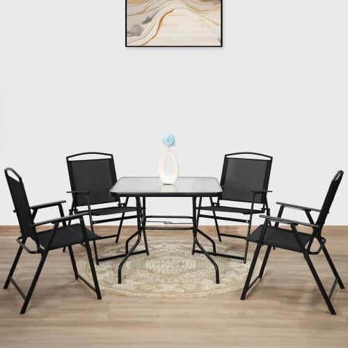 جلسة حديقة 4 مقاعد و طاولة أسود