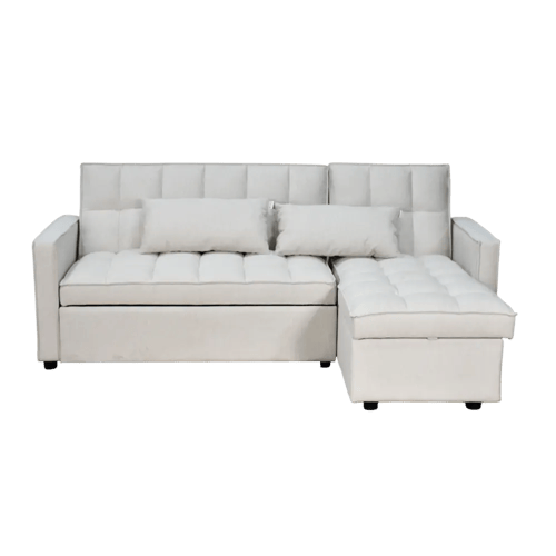 كنبة زاوية مودرن قماش قابلة للتحويل إلى سرير – بيج