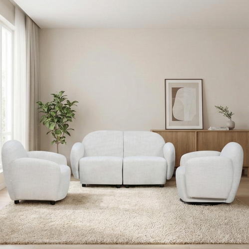 طقم كنب 2 مقعد فاخر مع كرسيين دوار وثابت أوف وايت