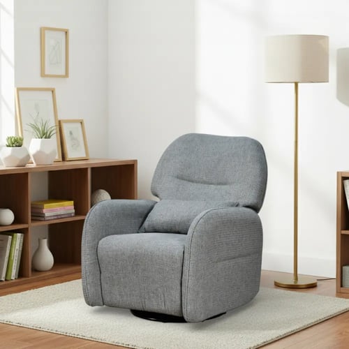 كرسي استرخاء فخم هزاز دوار قماشي مودرن رمادي غامق