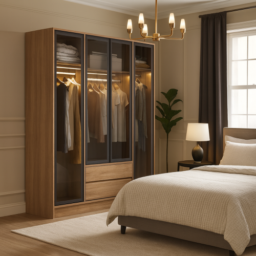 دولاب ملابس 4 باب زجاج مع إضاءة