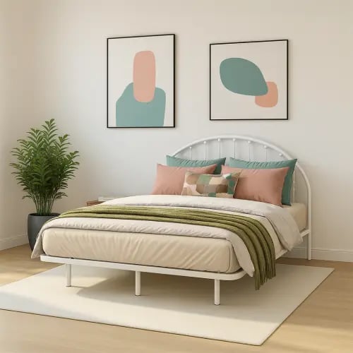 هيكل سرير معدني أبيض 180×200 سم