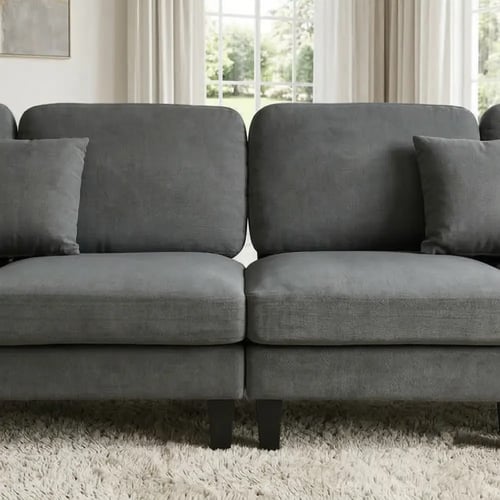 كنبة زاوية مودرن قماش تصميم عصري رمادي غامق