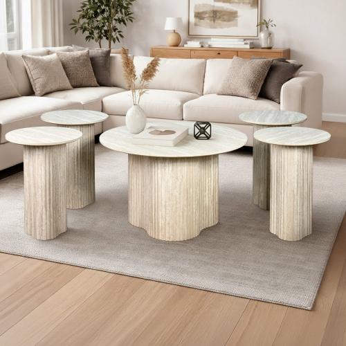 طقم طاولات خدمة مودرن 5 قطع خشب رمادي