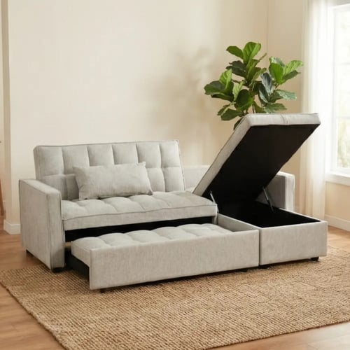 كنبة زاوية مودرن قماش قابلة للتحويل إلى سرير – بيج