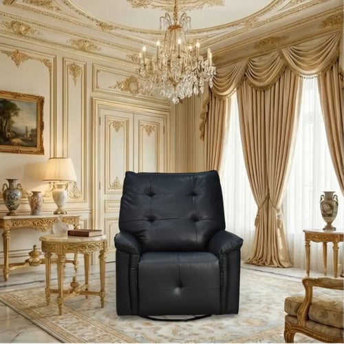 كرسي استرخاء فخم هزار دوار جلد بتصميم عصري أسود