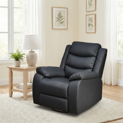 كرسي استرخاء فخم هزاز دوار بتصميم عصري جلد أسود