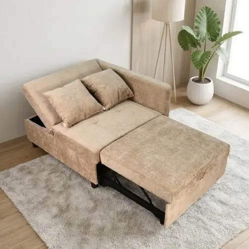 كنب سرير فخم مع تخزين بني