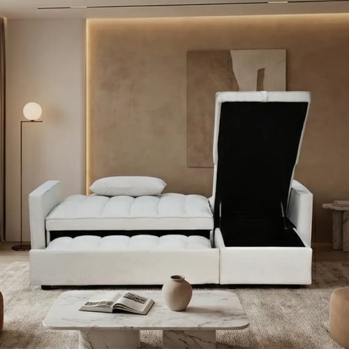 كنبة زاوية مودرن قماش قابلة للتحويل إلى سرير – بيج