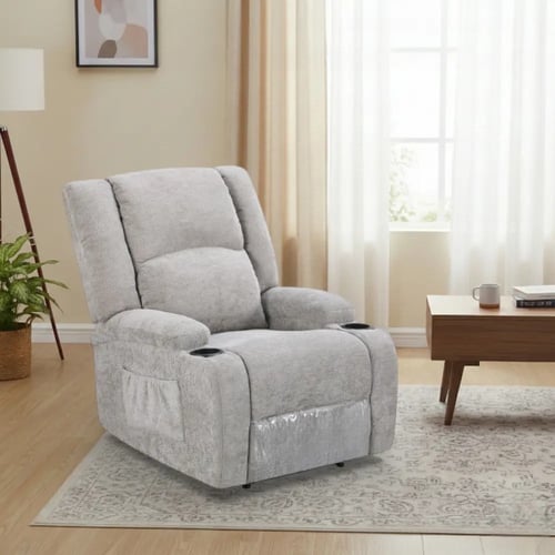 كرسي لواني استرخاء فخم ثابت قماشي مودرن رمادي فاتح