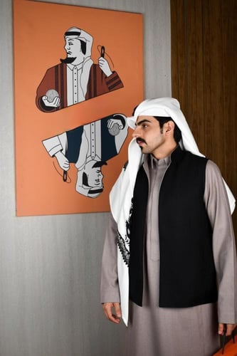 سديري شتوي رمادي مع أسود دبل فيس-متجر فرح