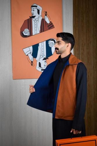 سديري شتوي ياقة قلاب أزرق مع جملي-متجر فرح