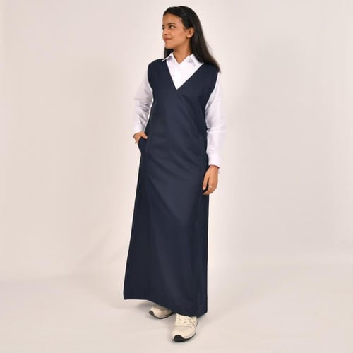 مريول ثانوي كحلي قصة مستقيمة مع جيوب مخفية