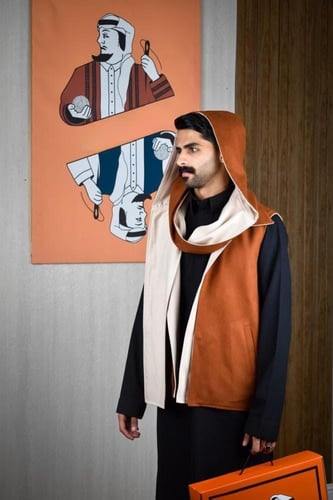 سديري شتوي ياقة قلاب جملي مع بيج-متجر فرح