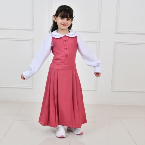 مريول أبتدائي وردي مزين بفيونكة