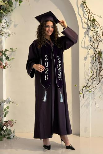 A graduation abaya set in lilac purple with a velvet scarf