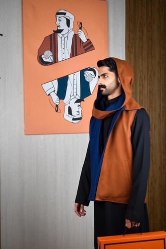 سديري شتوي ياقة قلاب جملي مع أزرق-متجر فرح