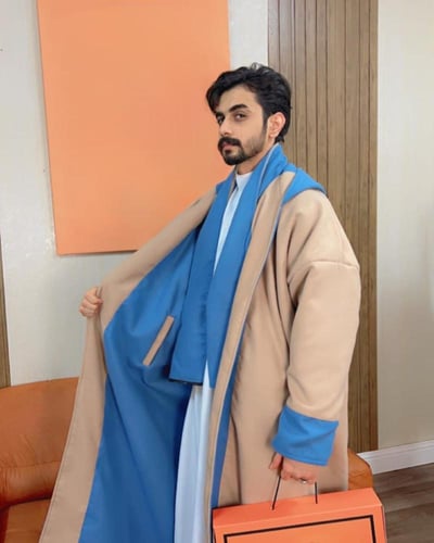 فروات شتوية رجالي تو فيس سماوي مع بيج-متجر فرح