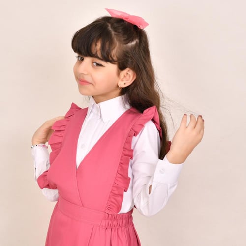 مريول ابتدائي وردي شيال بكشكش عريض وزم مطاطي من ال...