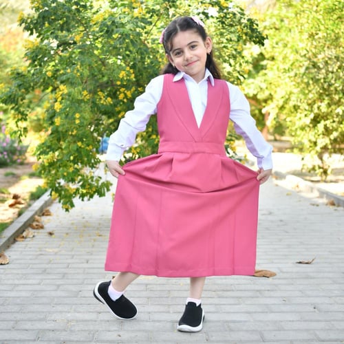 مريول ابتدائي وردي بياقة بليزر وحزام ربط إغلاق مع...