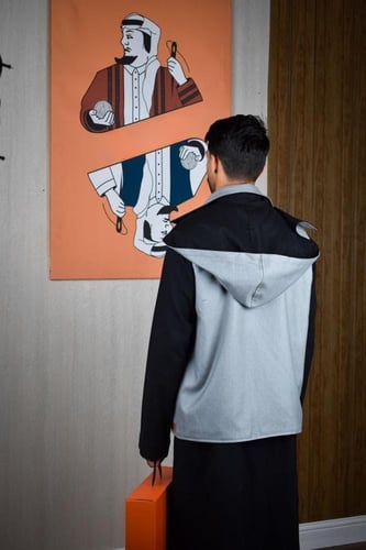 سديري شتوي ياقة قلاب رصاصي مع اسود-متجر فرح